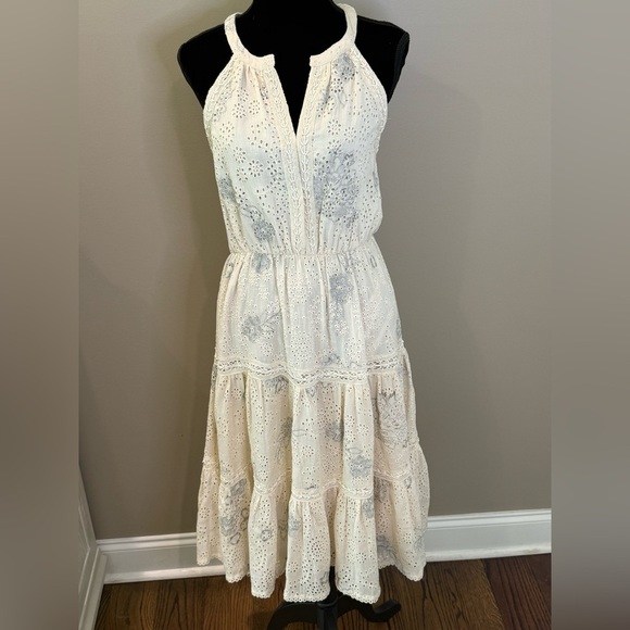 Women’s ANTHROPOLOGIE LOVE SAM Eyelet Embroidered cream midi dress- Size Medium - Picture 2 of 11